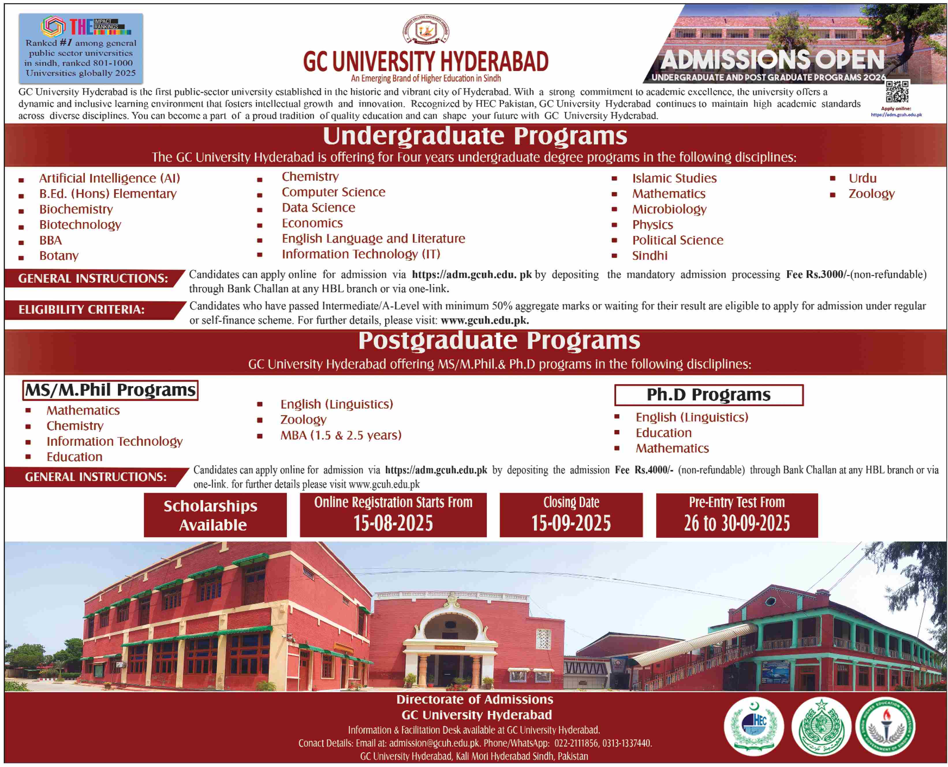 Admission Open in GC University Hyderabad